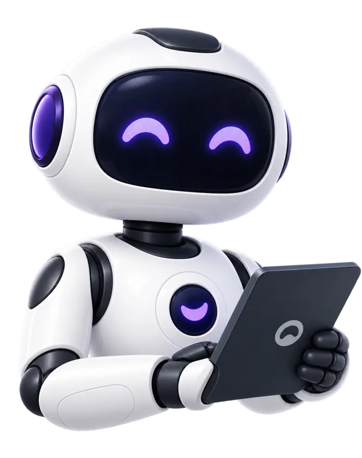 Lonco Business, un robot de ojos violeta con una tableta